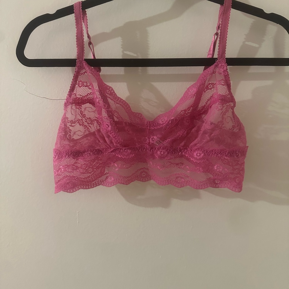 Sheer Floral Lace Bralette in Hot Pink with Adjustable Straps
